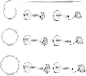 20G/18G Nose Rings Studs for Women Men - 14K Gold Filled Flat Back Nose Studs Nose Ring Hoops Hypoallergenic Surgical Steel Threadless Push in CZ Helix Tragus Conch Nostril Cartilage Piercing Jewelry