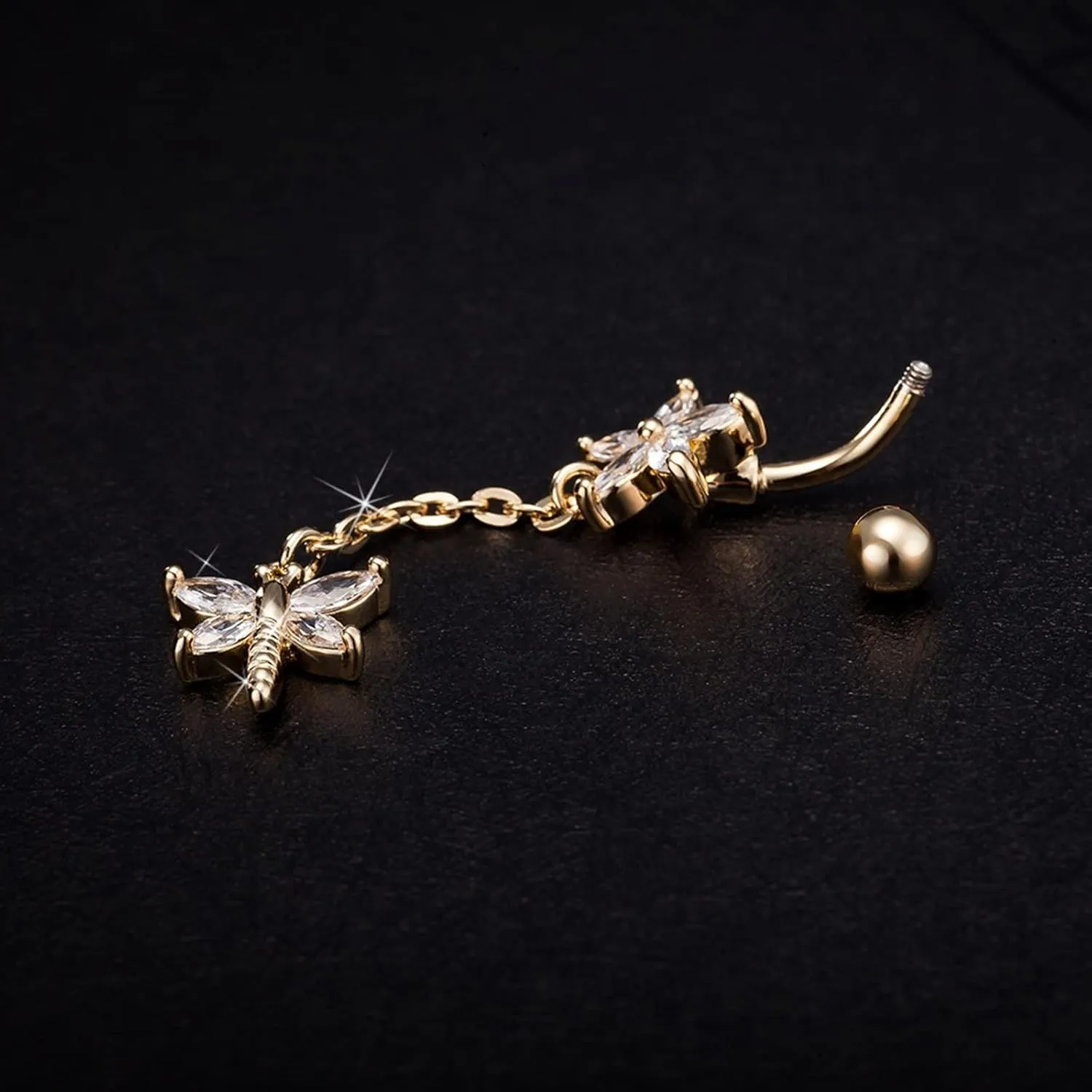 21St Birthday Gifts for Women, Belly Ring Surgical Steelbelly Piercing Butterflycubic Zirconia Gold Flower Butterfly 3.53G for Women Jewelry