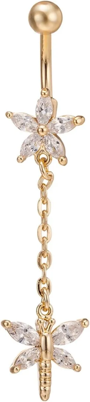 21St Birthday Gifts for Women, Belly Ring Surgical Steelbelly Piercing Butterflycubic Zirconia Gold Flower Butterfly 3.53G for Women Jewelry