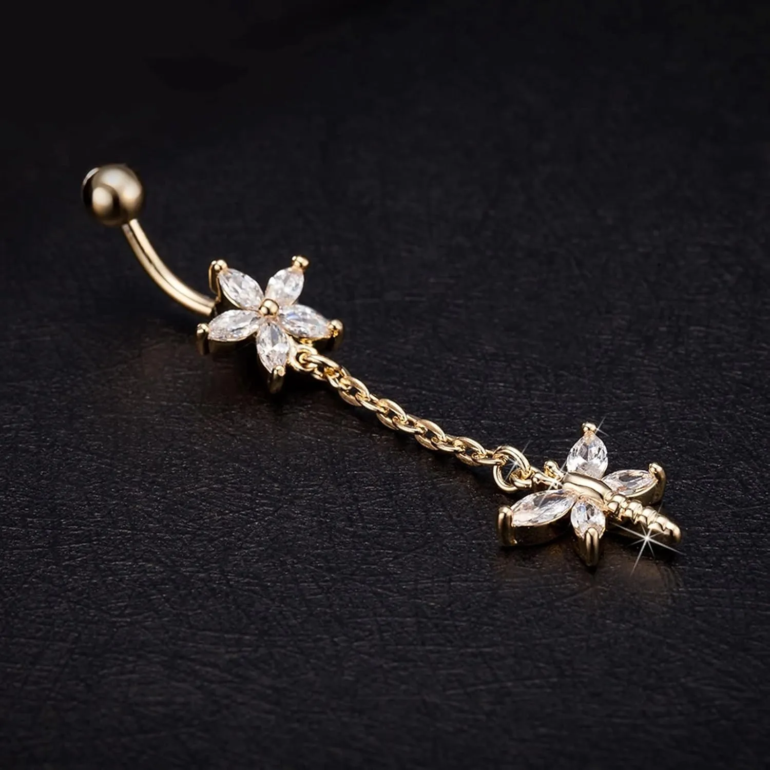 21St Birthday Gifts for Women, Belly Ring Surgical Steelbelly Piercing Butterflycubic Zirconia Gold Flower Butterfly 3.53G for Women Jewelry