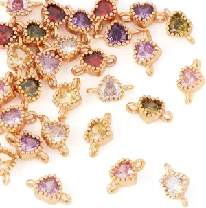 28Pcs Heart Connector Charms Pendant 18K Gold Plated Pave Cubic Zirconia Heart Charms Crystal Hearts Link Charm with Double Loops for DIY Earrings Necklace Bracelet Jewelry Making