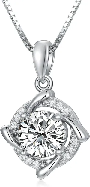 2CT Moissanite Necklaces for Women Platinum Plated Silver Windmill Halo Moissanite Pendant Necklace, 18''-20''