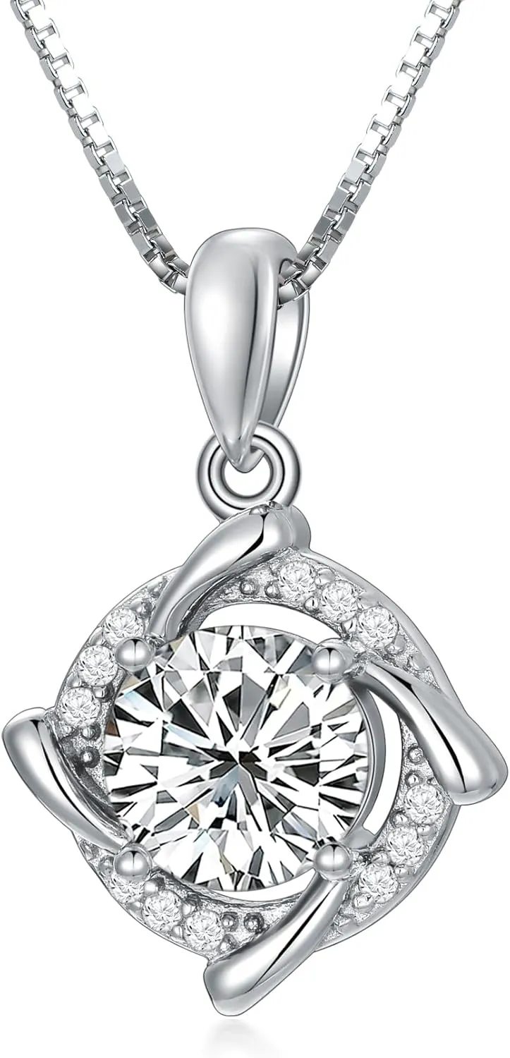 2CT Moissanite Necklaces for Women Platinum Plated Silver Windmill Halo Moissanite Pendant Necklace, 18''-20''