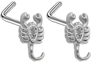 2Pcs 20G Scorpion L-Shaped Nose Rings Studs for Women Girls Stainless Steel CZ Stud Nose Rings Hypoallergenic Nose Screws Nose Piercing Jewelry