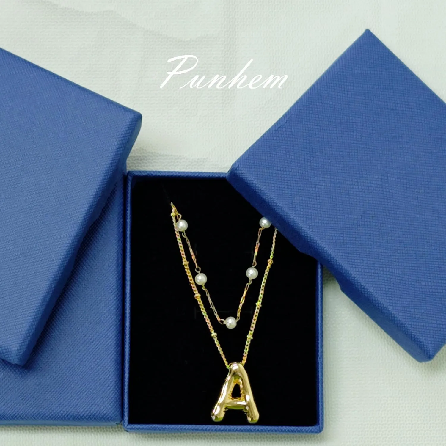 2PCS Gold Bubble Letter Necklace Pearl Necklaces For Women Gold Initial Name Layered Friendship Dainty Gold Necklace Birthday Gifts For Women