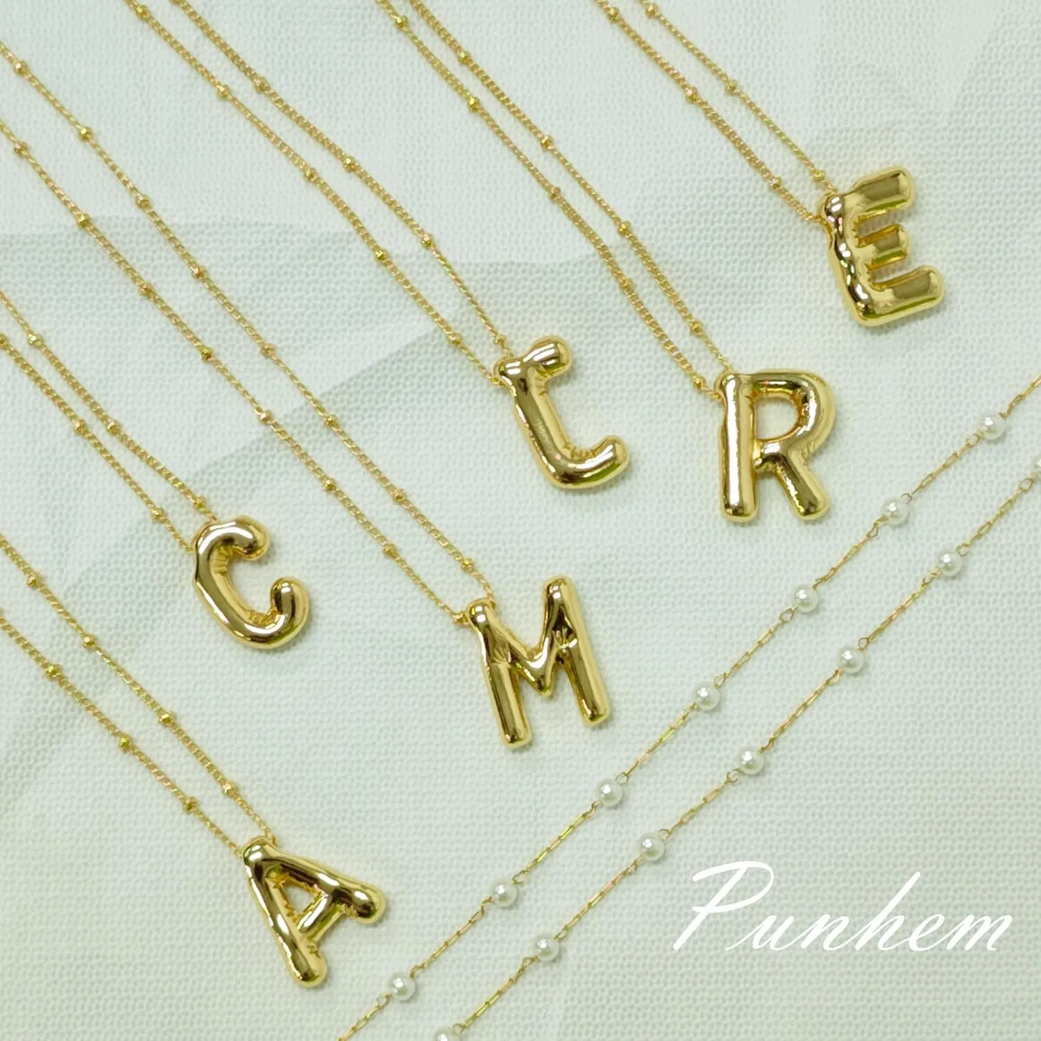 2PCS Gold Bubble Letter Necklace Pearl Necklaces For Women Gold Initial Name Layered Friendship Dainty Gold Necklace Birthday Gifts For Women