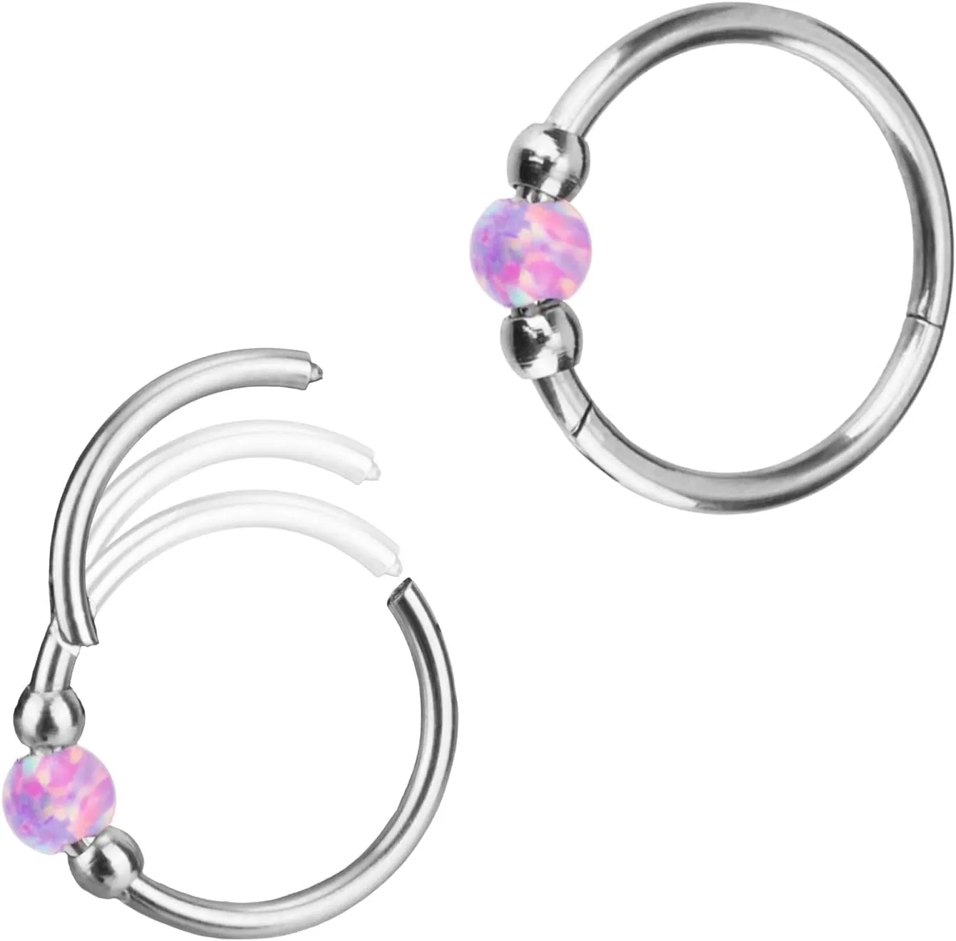 2pcs Opal Nose Rings for Women, 8mm & 10mm Nose Rings Hoops Stainless Steel Nose Piercing Jewelry Fashionable Septum Rings Cartilage Earring for Female Friends Fiance Gift