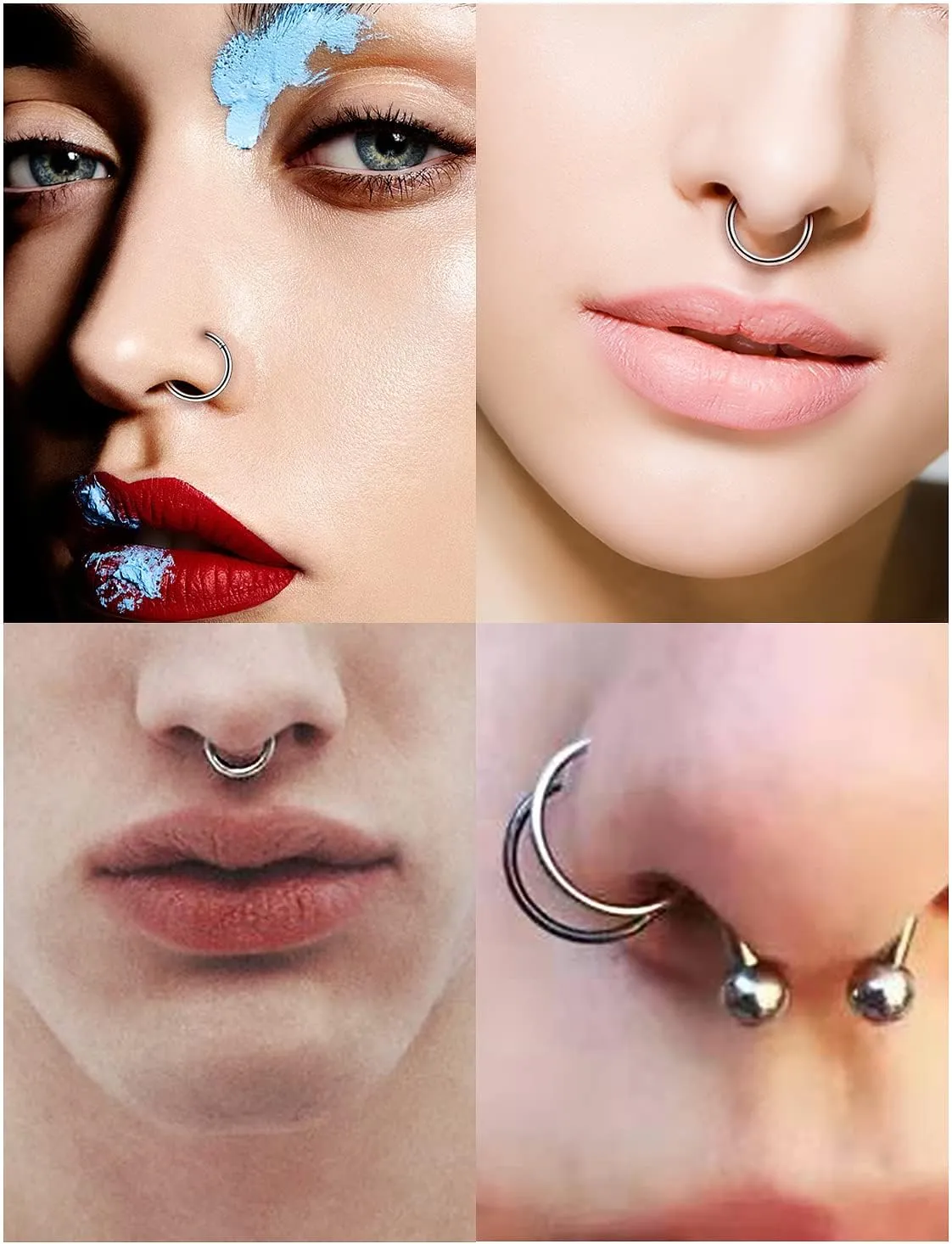 3 Pairs 18G 16G 14G Nose Rings Hoops 316l Surgical Steel Septum Jewelry Hinged Segment Clicker Ring Lip Ring Cartilage Tragus Rook Earrings Hoop 6mm 8mm 10mm 12mm Silver Black for Women Men