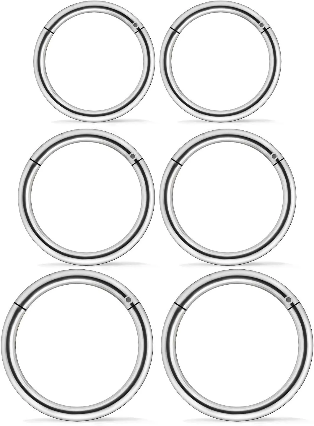 3 Pairs 18G 16G 14G Nose Rings Hoops 316l Surgical Steel Septum Jewelry Hinged Segment Clicker Ring Lip Ring Cartilage Tragus Rook Earrings Hoop 6mm 8mm 10mm 12mm Silver Black for Women Men