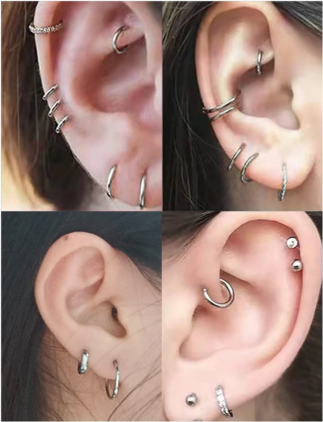 3 Pairs 18G 16G 14G Nose Rings Hoops 316l Surgical Steel Septum Jewelry Hinged Segment Clicker Ring Lip Ring Cartilage Tragus Rook Earrings Hoop 6mm 8mm 10mm 12mm Silver Black for Women Men