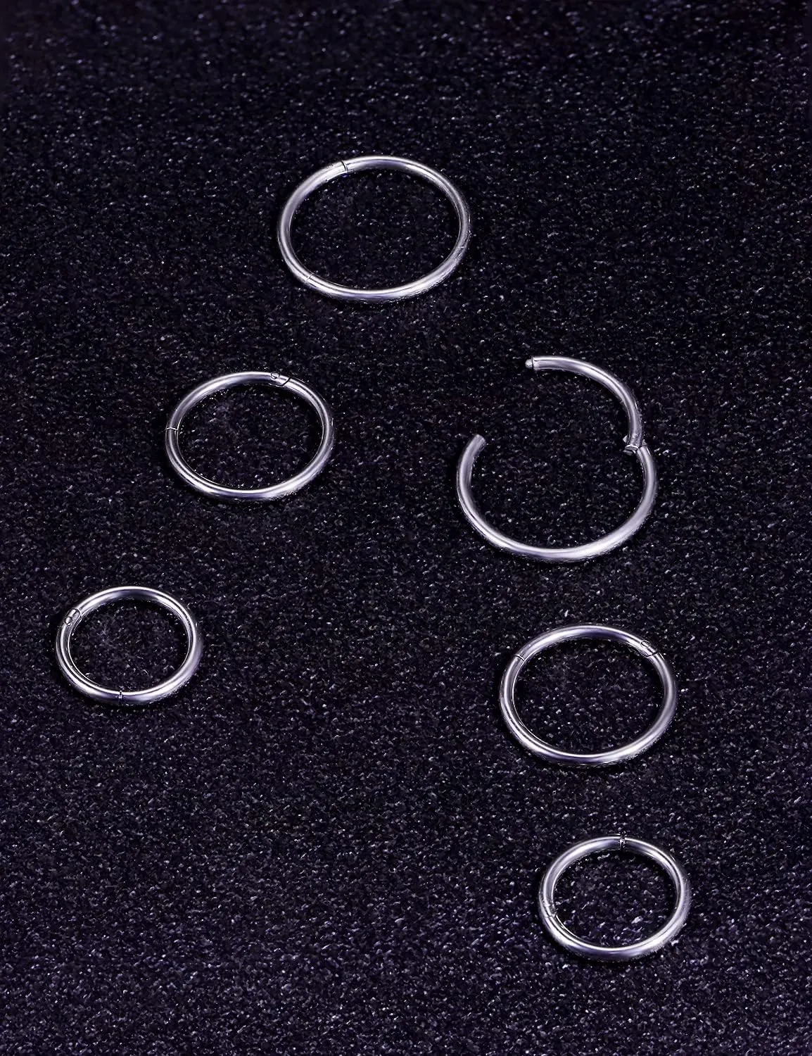 3 Pairs 18G 16G 14G Nose Rings Hoops 316l Surgical Steel Septum Jewelry Hinged Segment Clicker Ring Lip Ring Cartilage Tragus Rook Earrings Hoop 6mm 8mm 10mm 12mm Silver Black for Women Men
