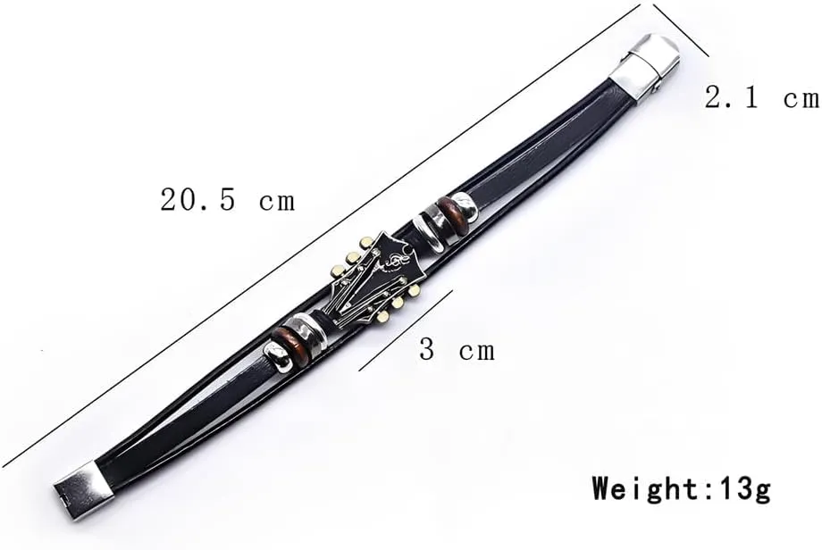 3 Set Retro Guitar Leather Bracelet For Man, Handmade Braided Zinc Alloy Rock Music Multi-Layer Wrap Bracelets Unique Punk Style Gifts Jewelry