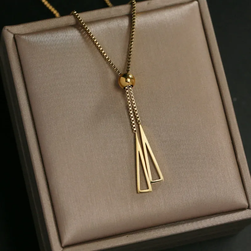 316L Stainless Steel New Fashion Upscale Jewelry Pull Adjustment Sexy Tassel Charms Chain Choker Necklaces Pendants For Women
