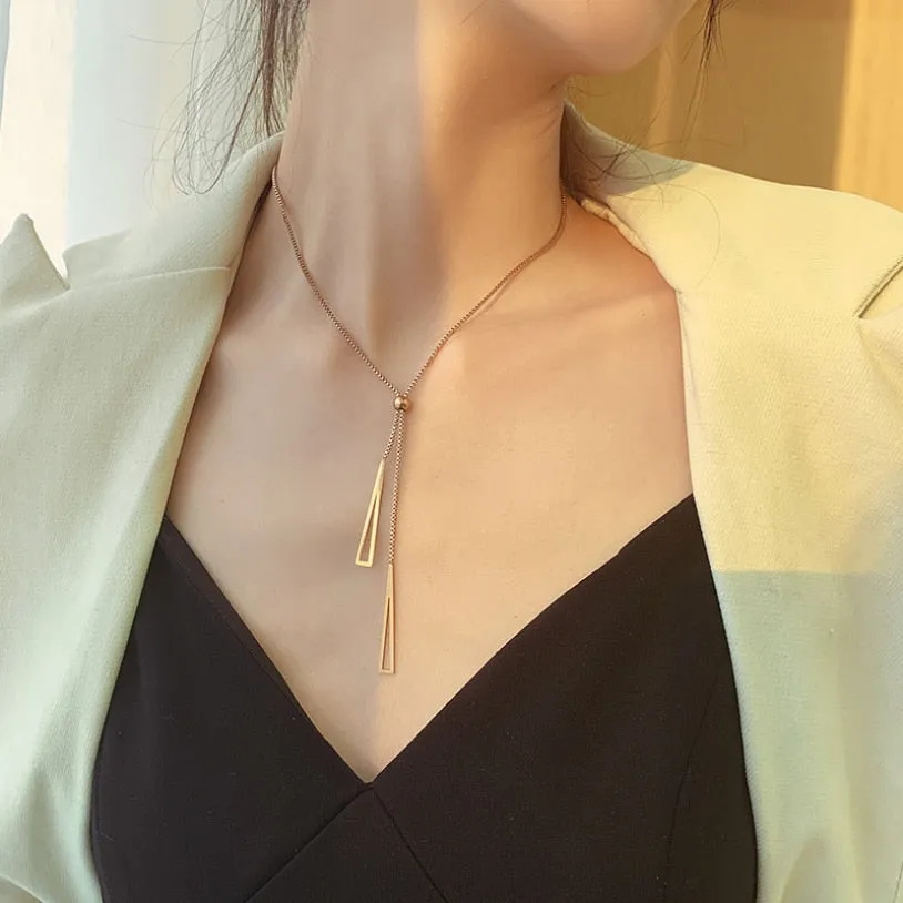 316L Stainless Steel New Fashion Upscale Jewelry Pull Adjustment Sexy Tassel Charms Chain Choker Necklaces Pendants For Women