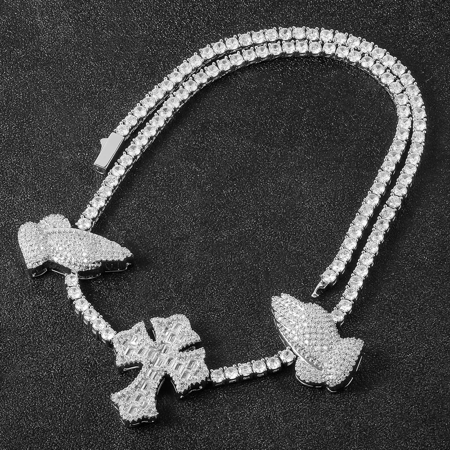 3.5MM Tennis Chains for Women Men, 18K White Gold Plated Tennis Necklaces with Cross Praying Hand Charm 3.5MM Thin Round Baguette 5A  Cubic Zirconia Simulated Diamond Necklace Bling Hip Hop Jewelry 18-20inch
