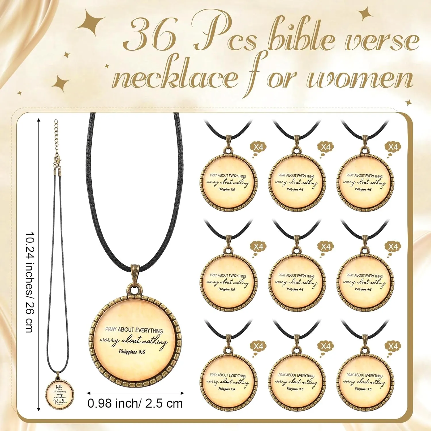 36 Pcs Bible Verse Necklace for Women Men Christian Prayer Necklace Bulk Scripture Pendant with 18 Inch Chain Inspirational Religious Jewelry Spiritual Fathers Day Gifts for Church