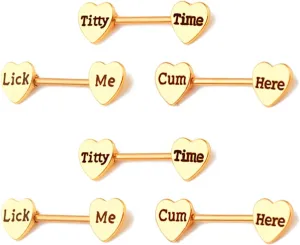 3Pairs 14G Stainless Steel Nipple Rings Suck It Heart Shape Letter Straight Barbell Bars Tongue Ring 13mm Bite Me Body Piercing Jewelry Set