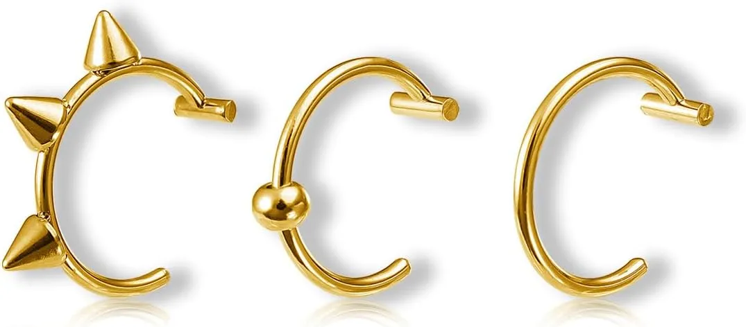 3Pcs 14G T-Shaped Fake Lip Rings for Women Men Stainless Steel Clip On Non Piercing Lip Rings Nose Septum Rings Fake Lip Piercing Jewelry