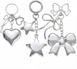 3pcs Heart Keychain Bow Keychain Star Keychain for Women,Silver Keychain Heart Purse Charm Bow Bag Charm Aesthetic Keychain Accessories,Cute Keychain Charms Decorative for Purse Backpack Handbag Gift