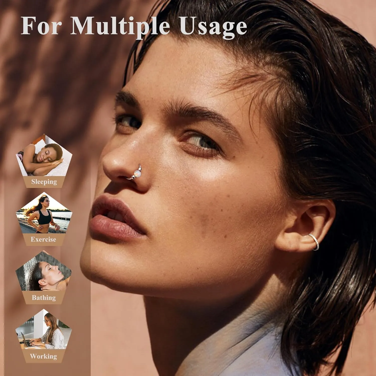 3pcs Hoop Nose Rings for women 316L Surgical Steel 18K Gold Nose Ring Hoop 8mm/10mm Nose Hoop Hinged CZ Conch Clicker Lip Rings Cartilage Helix Rook Tragus Daith Earring Hoops Body Piercing Jewelry