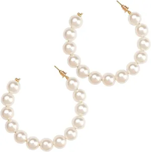 4MM Thick Pearl Beads Hoop Earrings for Women Elegant Lightweight Pearl Earrings Hypoallergenic Pearl Hoop Earrings
