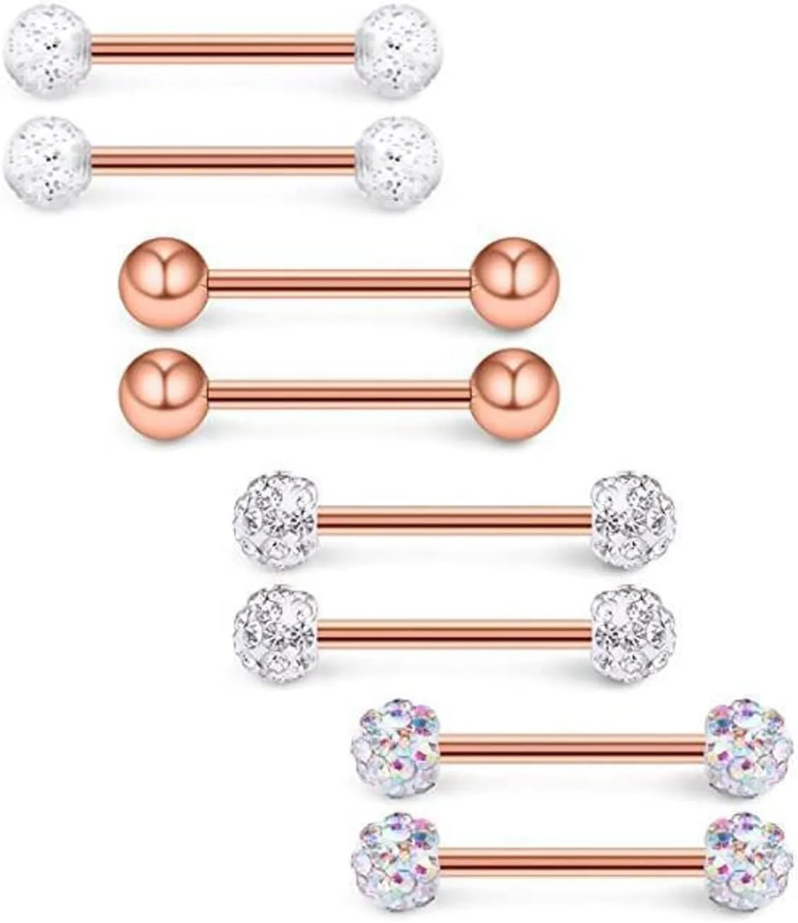 4Pairs 14G Flexible Acrylic Nipple Rings Glitter Bioplast Ball Straight Barbell Bars Tongue Ring 16mm(5/8Inch) Body Piercing Jewelry