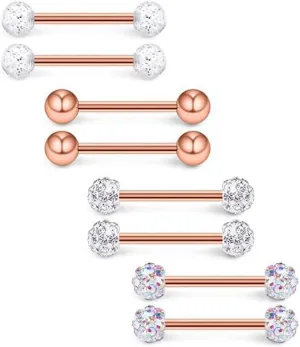 4Pairs 14G Flexible Acrylic Nipple Rings Glitter Bioplast Ball Straight Barbell Bars Tongue Ring 16mm(5/8Inch) Body Piercing Jewelry