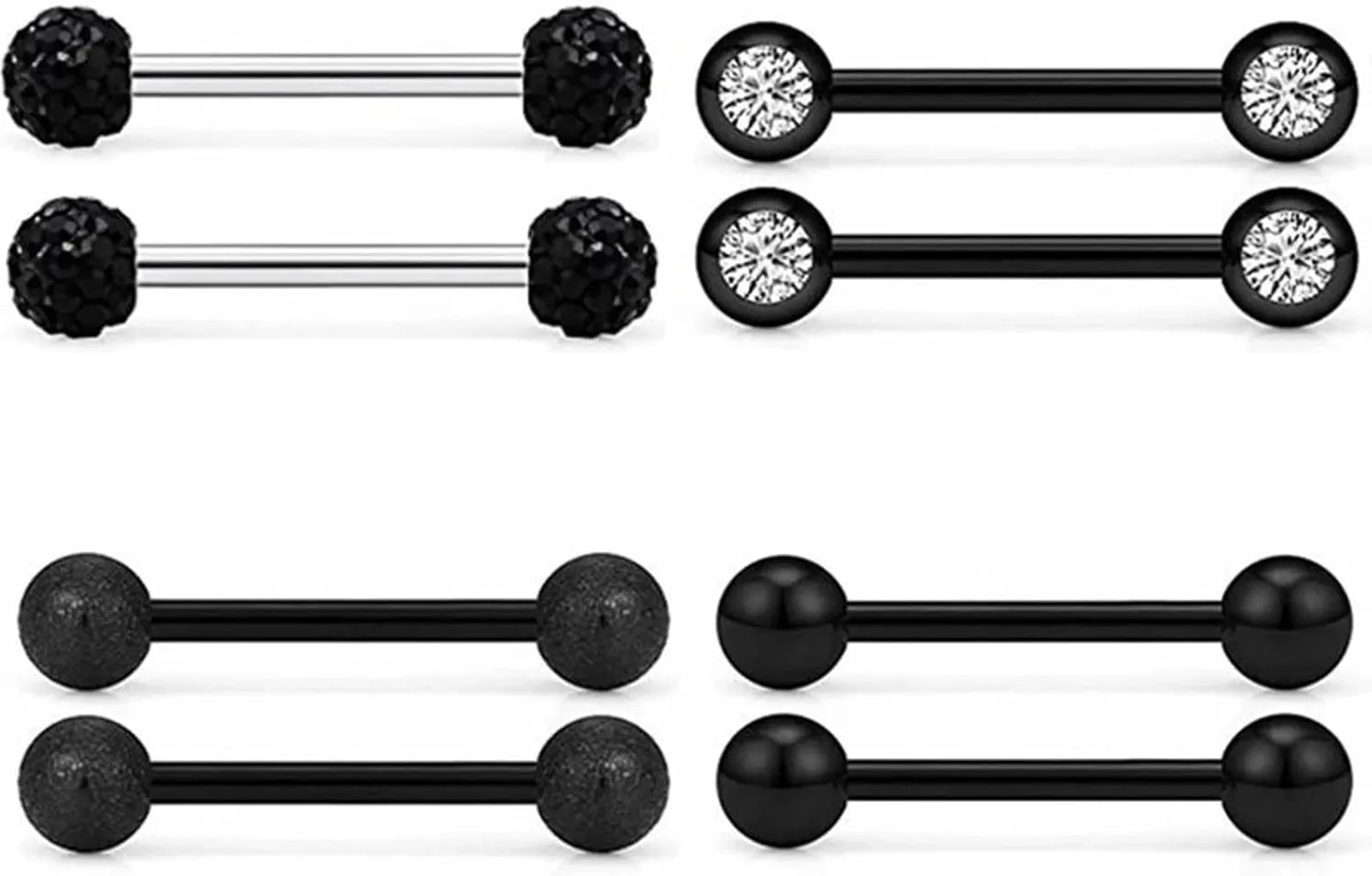 4Pairs 14G Stainless Steel Nipple Rings Glitter Colorful CZ Ball Straight Barbell Bars Tongue Ring 16mm(5/8Inch) Body Piercing Jewelry Set