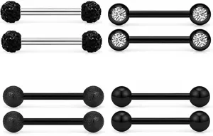4Pairs 14G Stainless Steel Nipple Rings Glitter Colorful CZ Ball Straight Barbell Bars Tongue Ring 16mm(5/8Inch) Body Piercing Jewelry Set