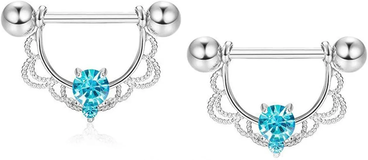 4Pairs 14G Stainless Steel Nipple Rings Glitter CZ Heart Flower Balls Straight Barbell Bars Tongue Ring 14mm(9/16Inch) Body Piercing Jewelry