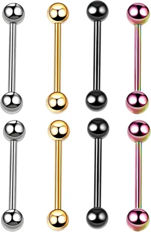 4Pairs 14G Stainless Steel Nipple Rings Solid Balls Straight Barbell Bars Tongue Ring 16mm(5/8Inch) Body Piercing Jewelry