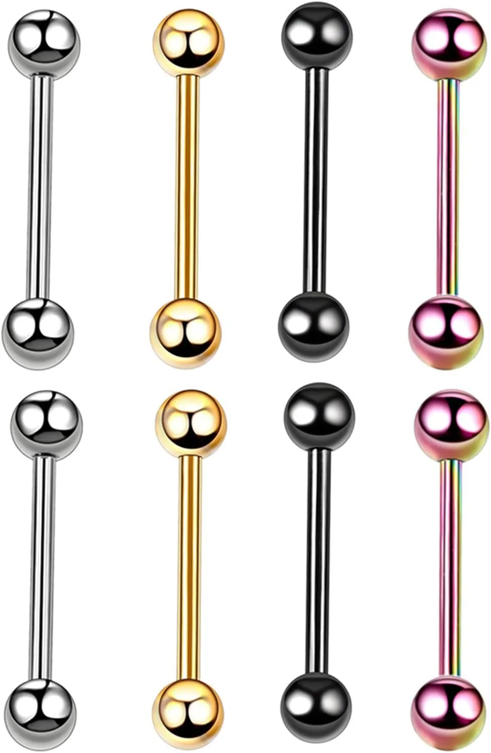 4Pairs 14G Stainless Steel Nipple Rings Solid Balls Straight Barbell Bars Tongue Ring 16mm(5/8Inch) Body Piercing Jewelry