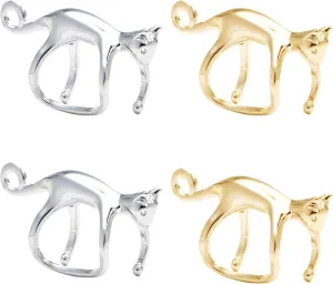 4Pcs Golden Silver Chic Adorable Cat Themed Ear Cuff Comfort Clip-On No-Pierce Fashion Earrings Accessories