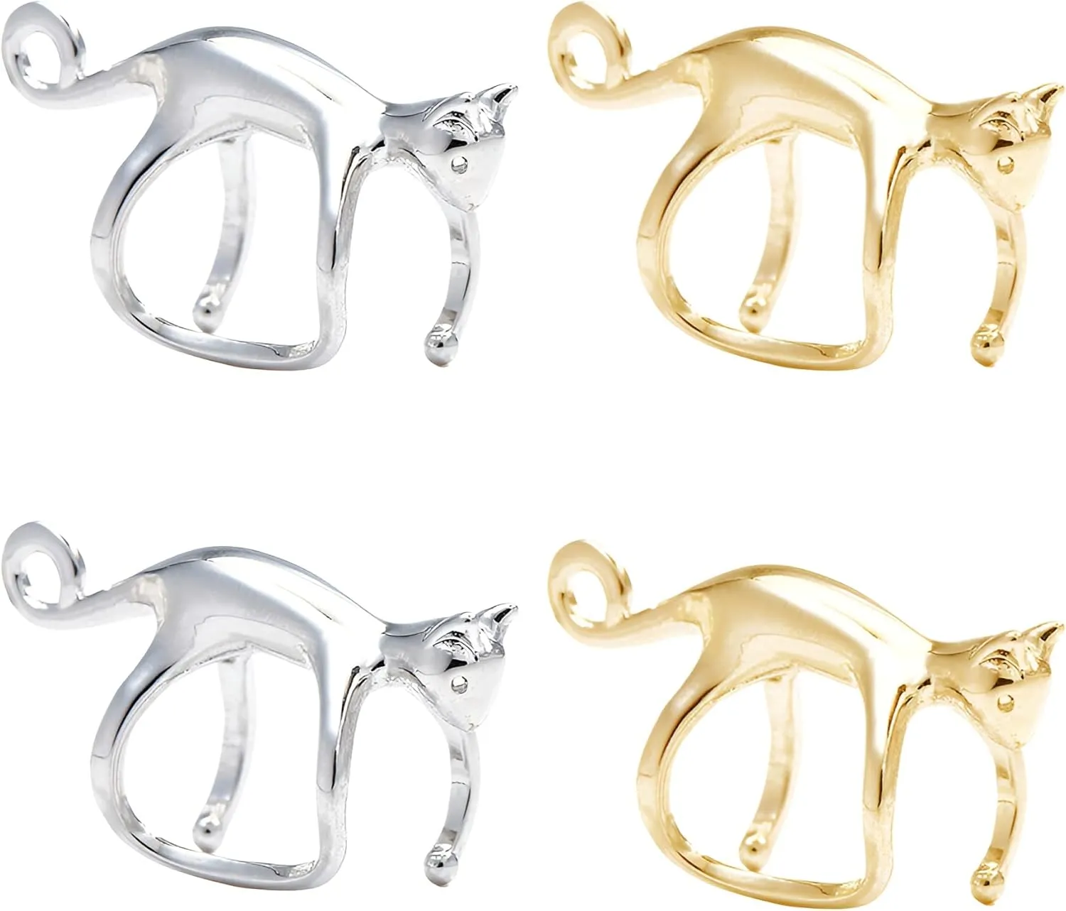 4Pcs Golden Silver Chic Adorable Cat Themed Ear Cuff Comfort Clip-On No-Pierce Fashion Earrings Accessories