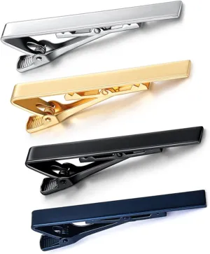 4Pcs Men Tie Clip Copper Fashionable Set for Party, Wedding GoldSilverBlackNavy