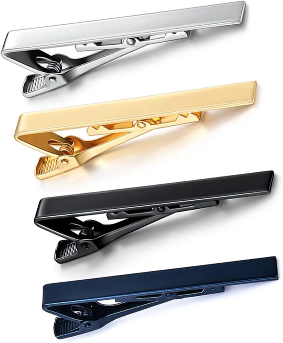 4Pcs Men Tie Clip Copper Fashionable Set for Party, Wedding GoldSilverBlackNavy