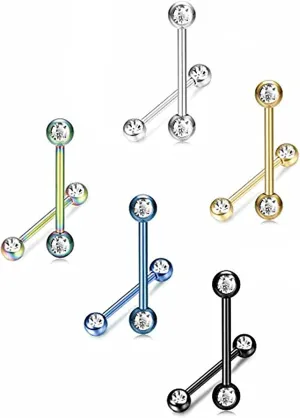 5Pairs 14G Stainless Steel Nipple Rings Colorful Balls Straight Barbell Bars Tongue Ring 16mm(5/8Inch) Body Piercing Jewelry