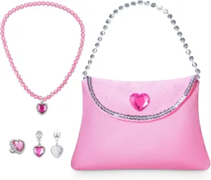 5PCS Princess Costume Accessories Set - with Princess Dress Up Handbag, Necklaces, Rings, Earrings