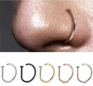 5Pcs Women Men Fake Piering Nose Ring Fashion D-shape Punk Non Piercing Nose Clip Stainless Steel Perforation Septum Body Jewelry