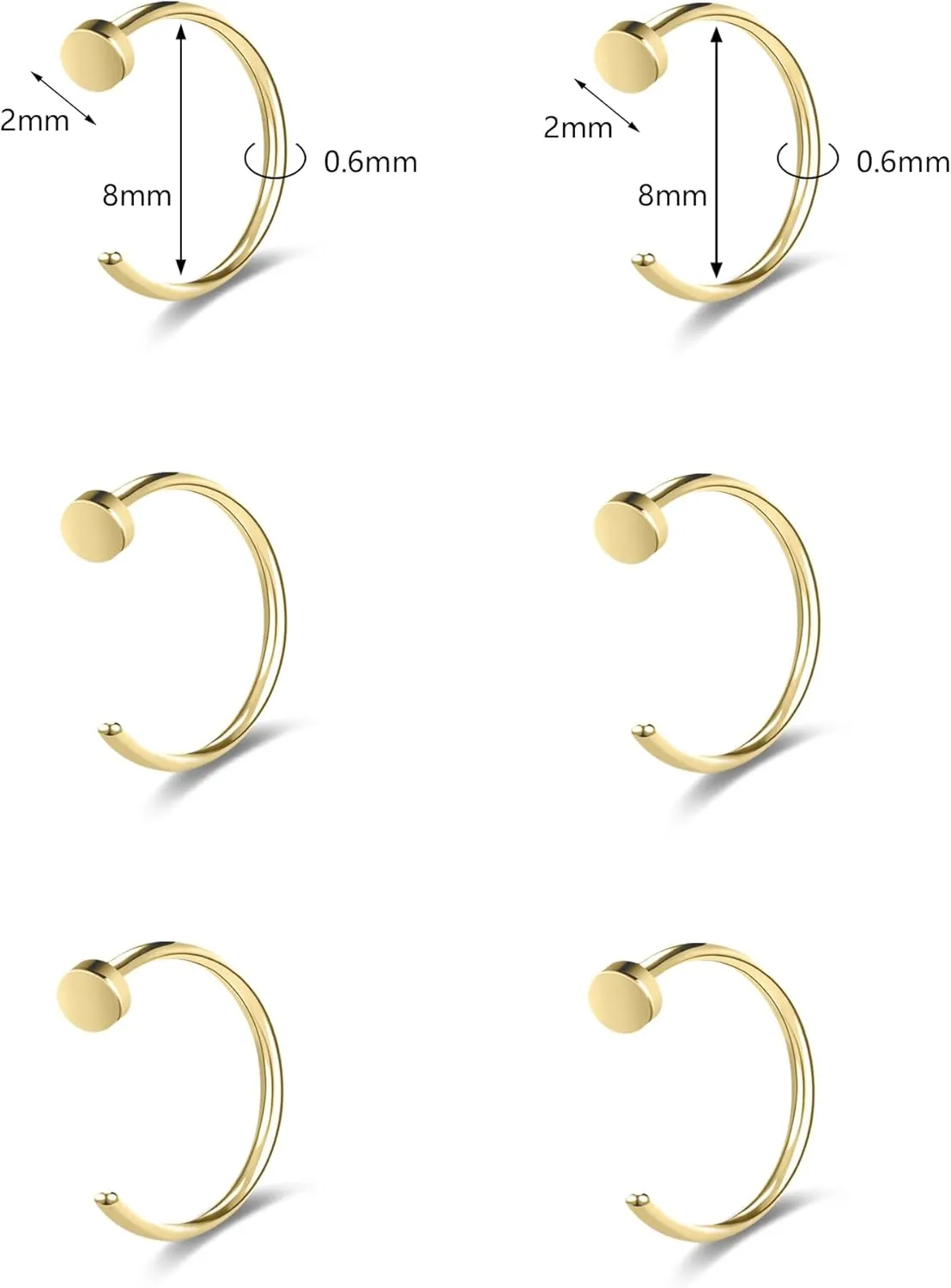 6-12PCS Stainless Steel Nose Ring Hoop Set for Men Women Cartilage Earring Double Hoop, 18G-22G, Black/Gold/Silver, Hypoallergenic Piercing Jewelry for Nose, Septum Cartilage