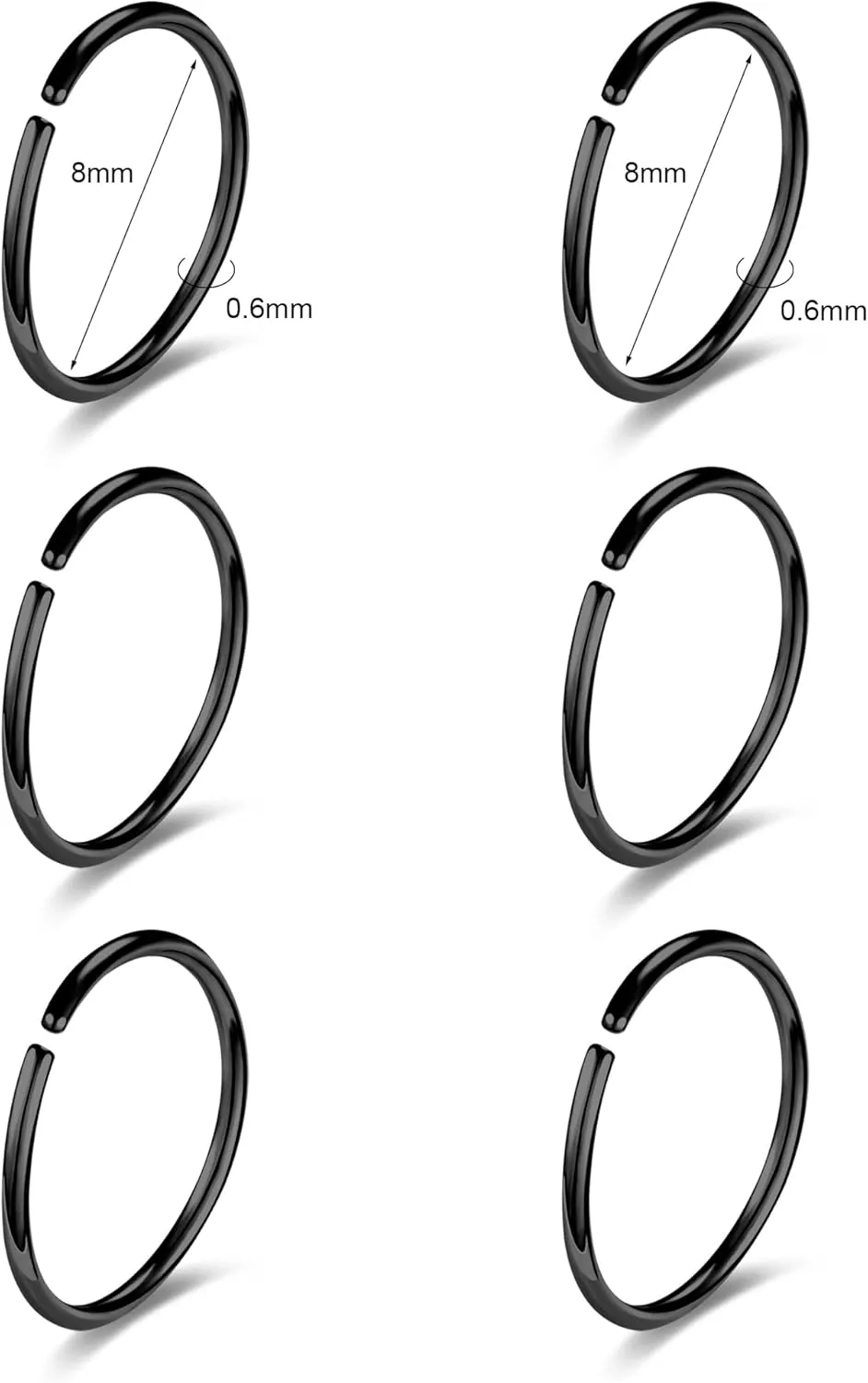 6-12PCS Stainless Steel Nose Ring Hoop Set for Men Women Cartilage Earring Double Hoop, 18G-22G, Black/Gold/Silver, Hypoallergenic Piercing Jewelry for Nose, Septum Cartilage