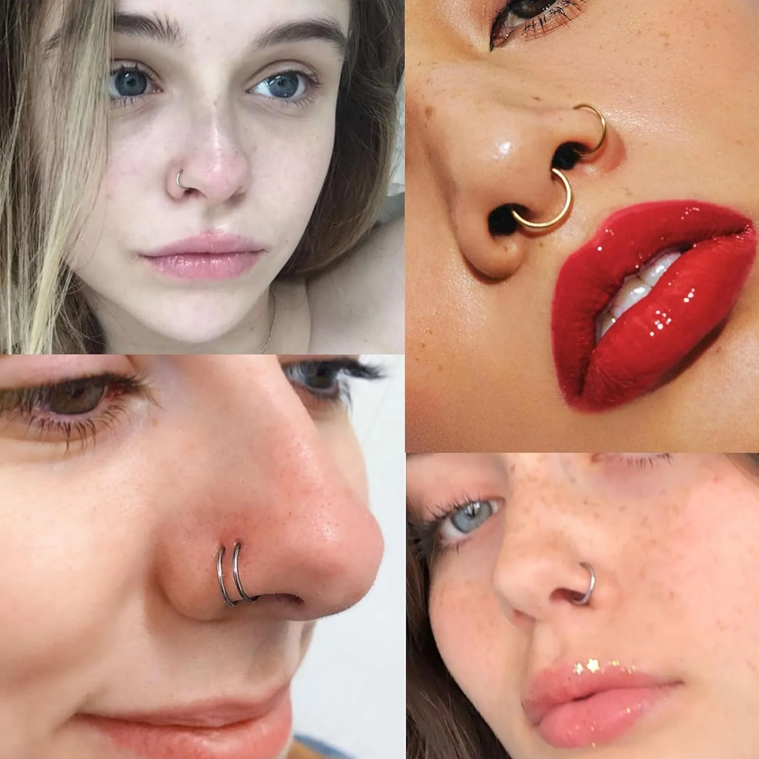 6-12PCS Stainless Steel Nose Ring Hoop Set for Men Women Cartilage Earring Double Hoop, 18G-22G, Black/Gold/Silver, Hypoallergenic Piercing Jewelry for Nose, Septum Cartilage