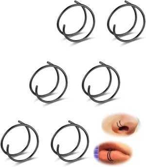 6-12PCS Stainless Steel Nose Ring Hoop Set for Men Women Cartilage Earring Double Hoop, 18G-22G, Black/Gold/Silver, Hypoallergenic Piercing Jewelry for Nose, Septum Cartilage