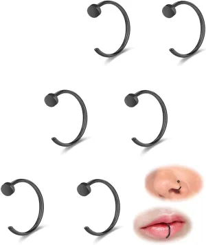 6-12PCS Stainless Steel Nose Ring Hoop Set for Men Women Cartilage Earring Double Hoop, 18G-22G, Black/Gold/Silver, Hypoallergenic Piercing Jewelry for Nose, Septum Cartilage