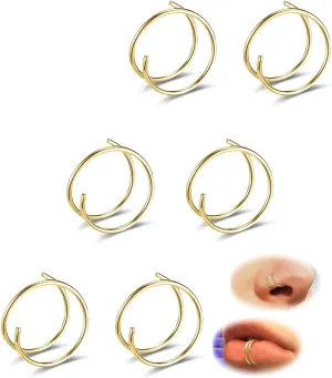 6-12PCS Stainless Steel Nose Ring Hoop Set for Men Women Cartilage Earring Double Hoop, 18G-22G, Black/Gold/Silver, Hypoallergenic Piercing Jewelry for Nose, Septum Cartilage