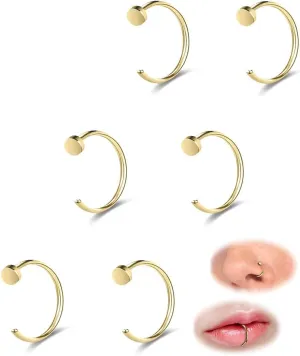 6-12PCS Stainless Steel Nose Ring Hoop Set for Men Women Cartilage Earring Double Hoop, 18G-22G, Black/Gold/Silver, Hypoallergenic Piercing Jewelry for Nose, Septum Cartilage