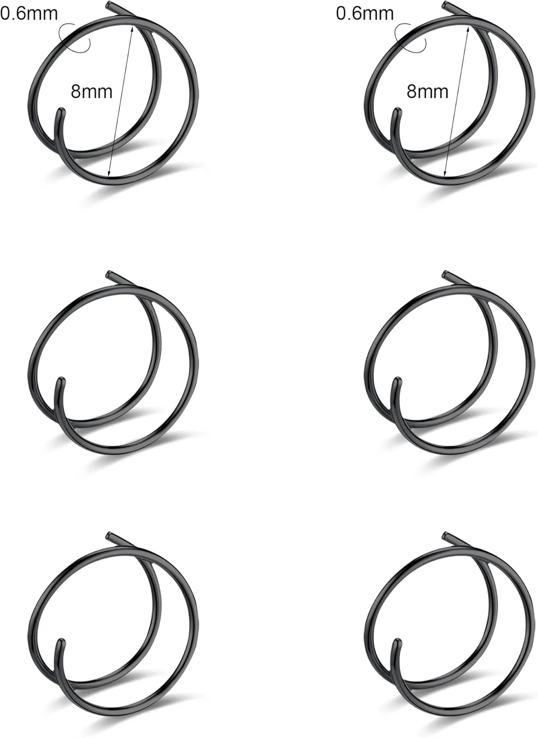 6-12PCS Stainless Steel Nose Ring Hoop Set for Men Women Cartilage Earring Double Hoop, 18G-22G, Black/Gold/Silver, Hypoallergenic Piercing Jewelry for Nose, Septum Cartilage
