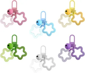 6 PCS Star Keychain, Cute Keychain Stars Bell Charms, Candy Color Acrylic Pentagram Key Chain Clip Keys Accessories for Car Keys Bag Camera Pendants Decoration