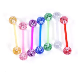 7Pcs 14G Flexible Acrylic Nipple Rings Glitter Bioplast Balls Straight Barbell Bars Tongue Ring 16mm(5/8Inch) Body Piercing Jewelry