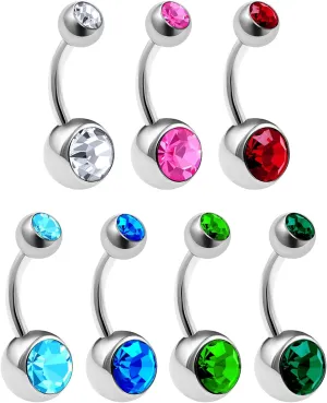 7Pcs Steel 14g Belly Button Rings Piercing Jewelry 8mm 5mm Clear Rose Lt.Siam Aqua Sapphire Peridot Emerald Ball More Choices